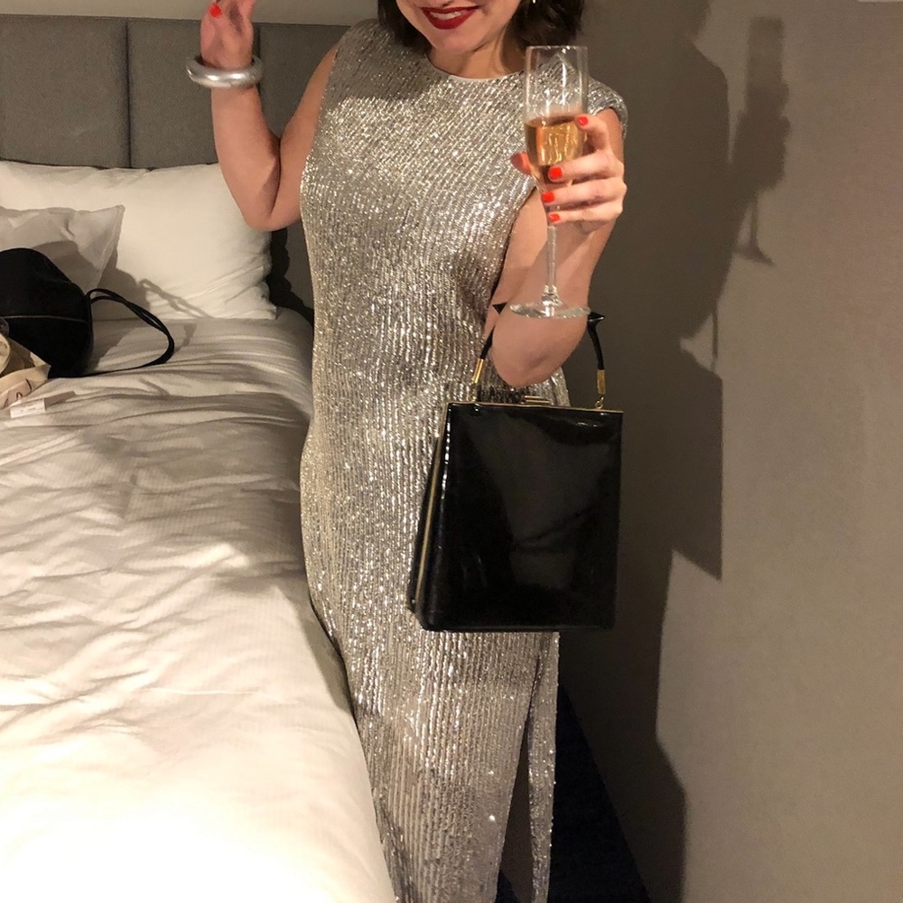 Silver Beaded Column dress